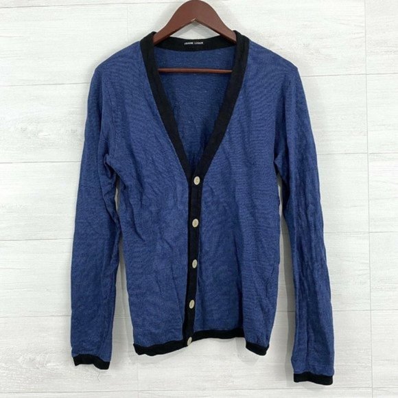 FRANK LEDER Prussian Blue Mens Linen Blend Button Down Cardigan Size Medium